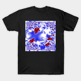 A flowerbed on blue T-Shirt